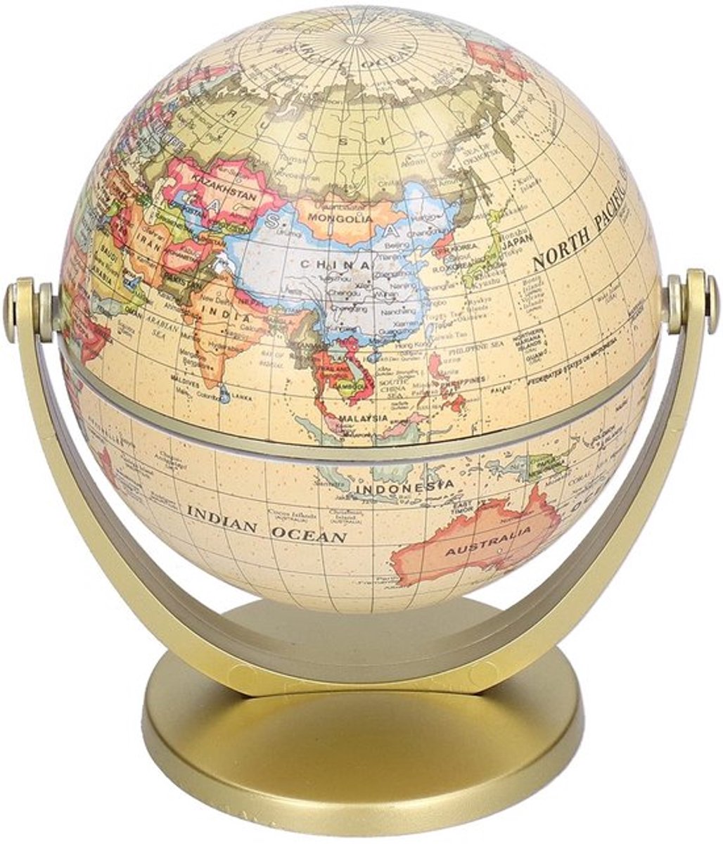 Educatieve desktopglobe met gouden basis wereldbol