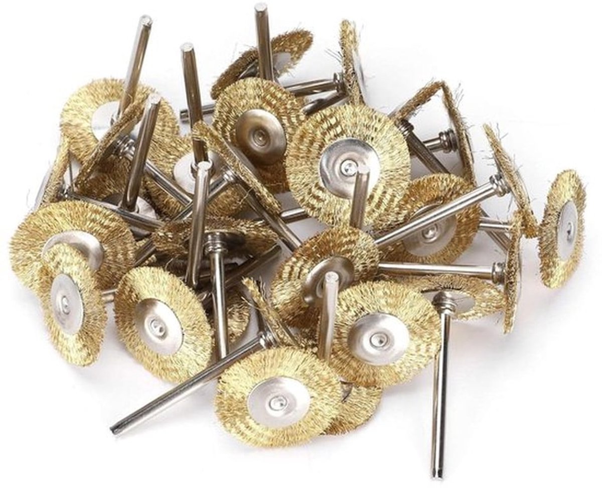 Draadborstel Set - Koper Polijstborstels - Complete Kit - 30 Stuks - Rotary Tools - Geschikt voor Metaalbewerking - Zilverkleurig.