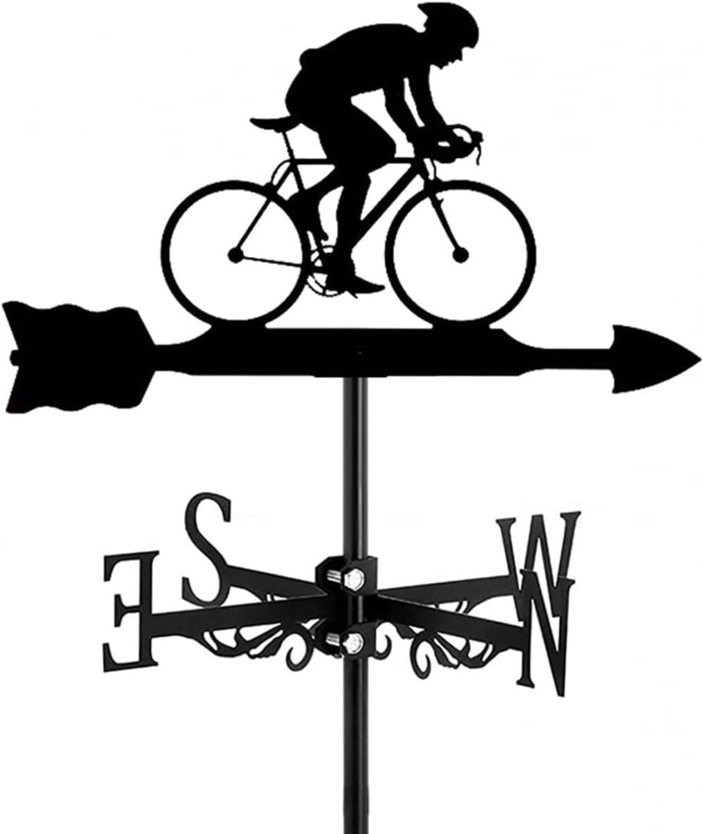 Windwijzer Fiets - Windmeter Weerhaan - Dak Decoratie - Smeedijzeren Look - 500 g - Zwart