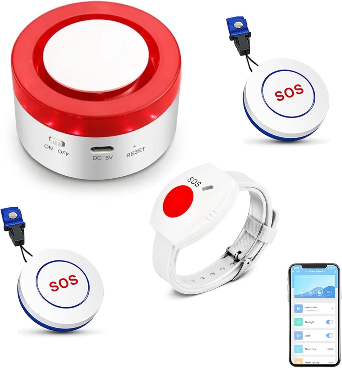 Zorgoproeper Systeem - Noodknop Ouderen - Hulp Alarmeren - App Notificaties - 2 Knoppen + Armband - Wit