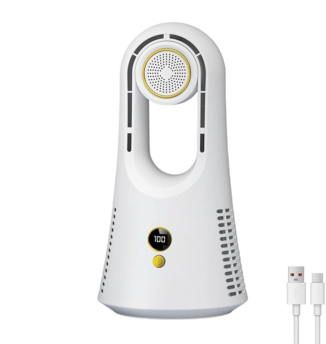 LISM-Bladloze bureauventilator, 6 snelheden, oplaadbaar ontwerp, LED-verlichting, timer, stille persoonlijke koelventilator, geschikt voor slaapkamer, kantoor, nachtkastje, thuis, camping (wit)