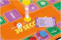 Bordspel 30 Seconds met zandloper, dobbelstenen, pionnen en kaart met woorden.
