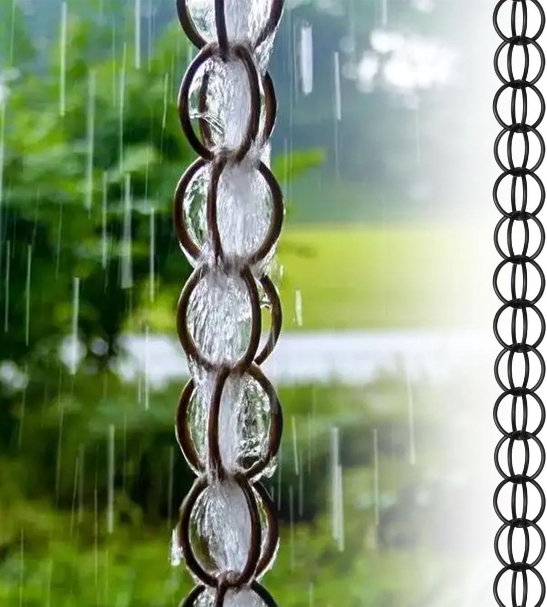 Regenketting - Afvoer Ketting - Decoratief Water - Dubbele Ring Ontwerp - 9 meter - Zwart