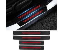 Auto Dorpelbeschermers - Koolstofvezel Stickers - Auto Beschermen - Slijtvast Materiaal - 4 Stuks - Zwart Rood