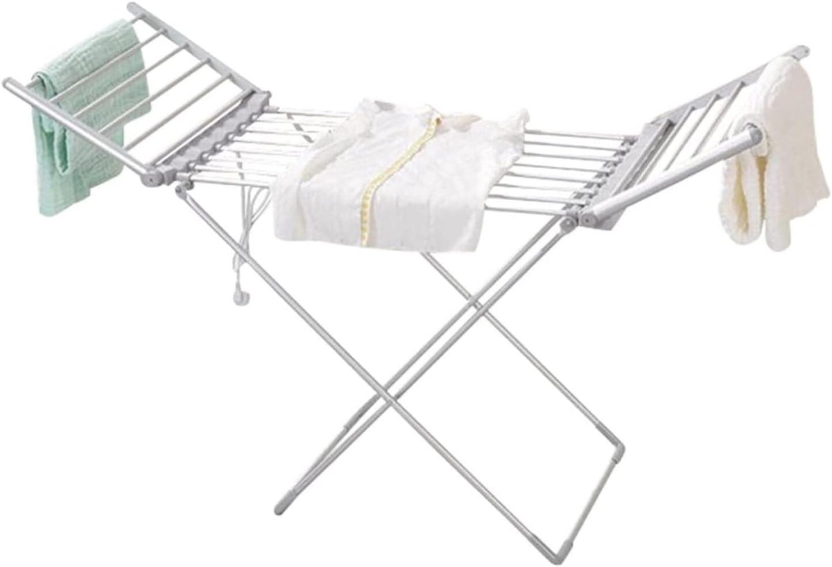Elektrisch Droogrek Verwarmd Rek Kleding Drogen Opvouwbaar Ontwerp 146 x 50 x 98cm Zilver
