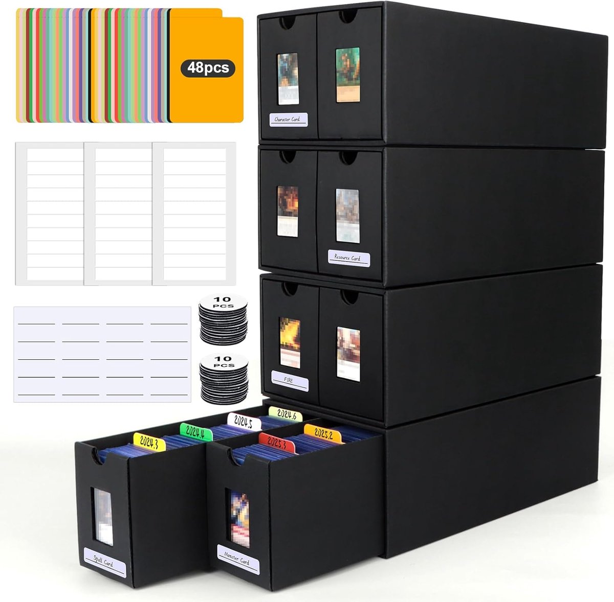 Verzamelkaartenbox - Kaarten Opslag - Kaarten Organiseren - Inclusief 48 Verdelers - Ruimte 7400+ Kaarten - Karton