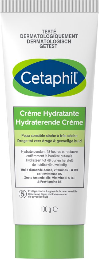 Cetaphil Hydraterende Crème - voor de droge, zeer droge & gevoelige huid - Rijke Moisturizer met Niacinamide & Vitamine E - Gezicht & Lichaam - 100g