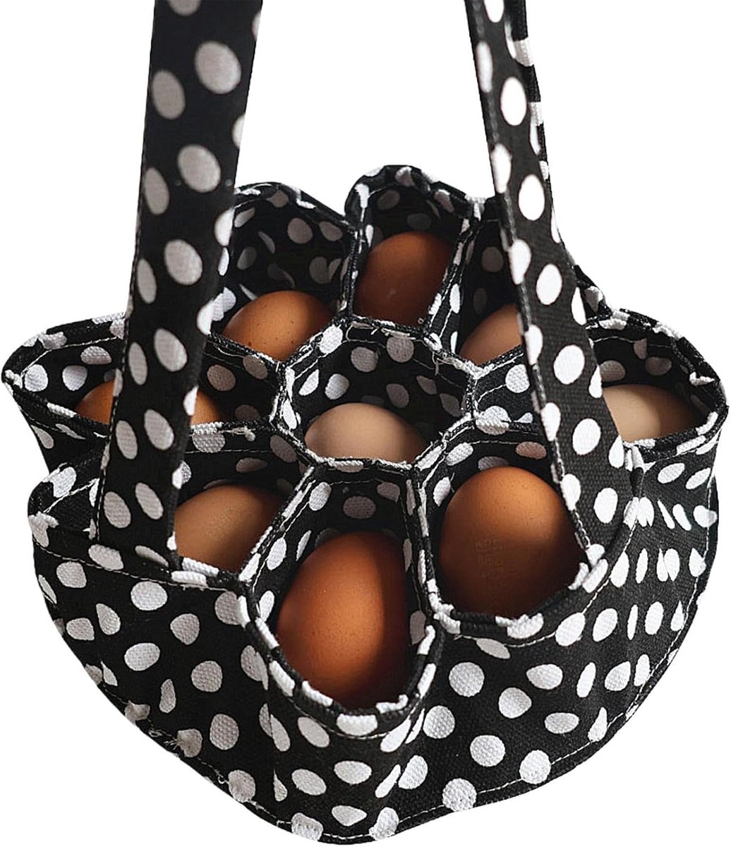 Eierverzamelaar Mand Stoffen tas Eieren Verzamelen Met 7 zakjes 23x22cm Zwart