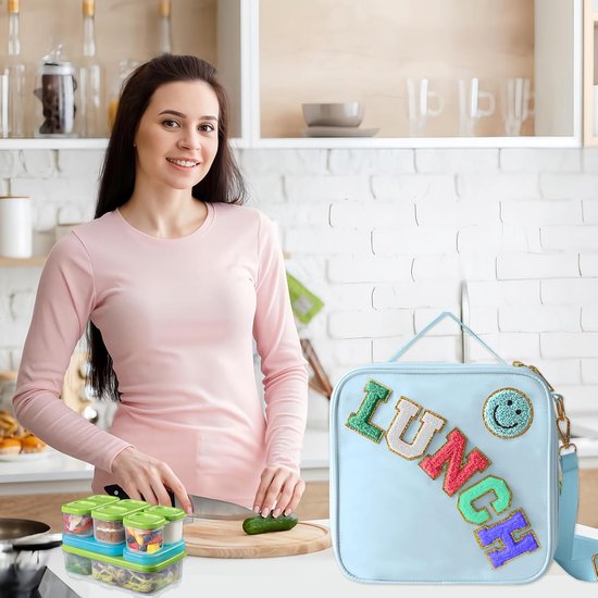 VHV - Lunchbag - Geïsoleerde lunchtas met verstelbare schouderriem - Smiley koeltas voor school en picknick - Blauw van Vhv — afbeelding 2