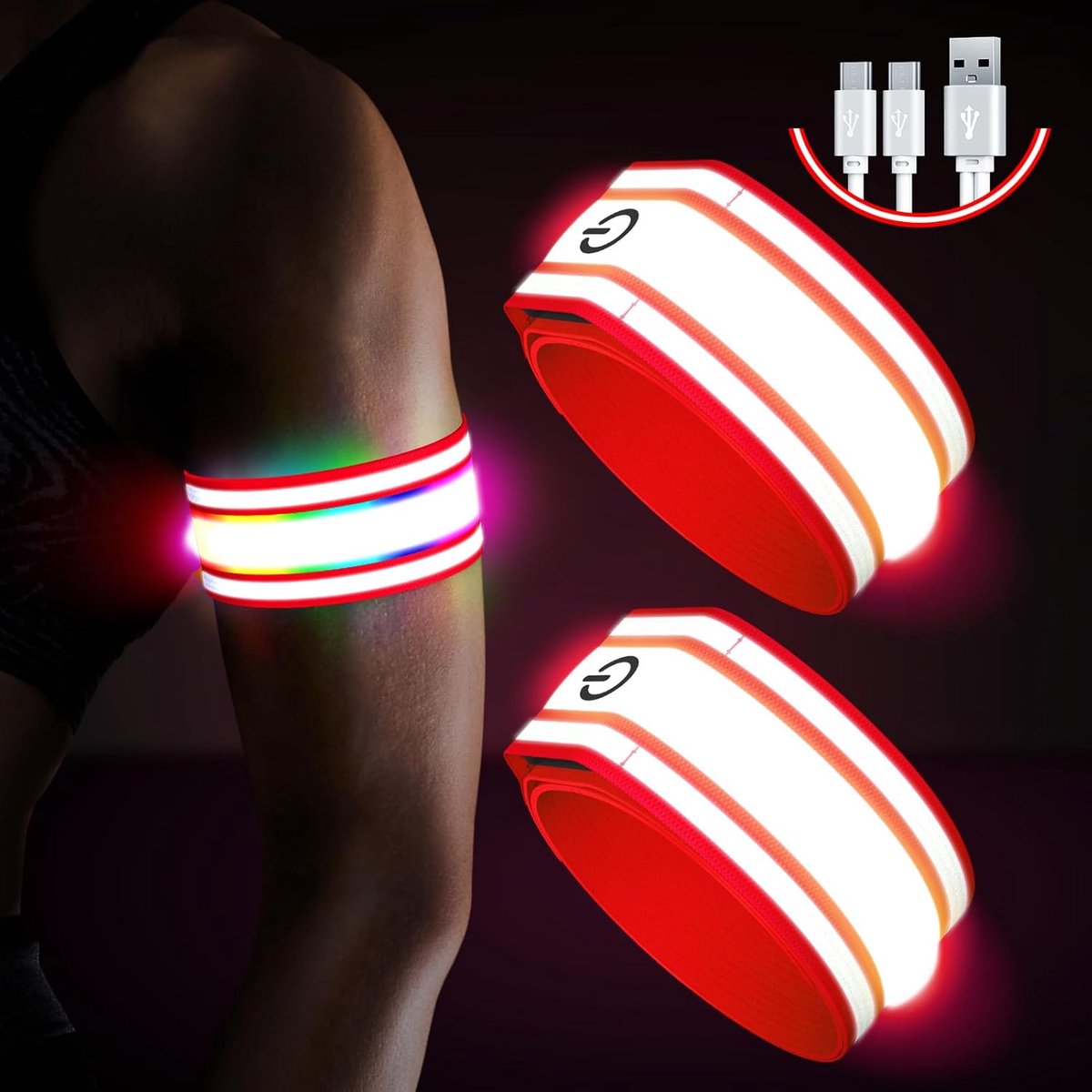 LED armbanden - Oplichtende banden - Veilig sporten - Dubbele bescherming - 2 stuks - Blauw