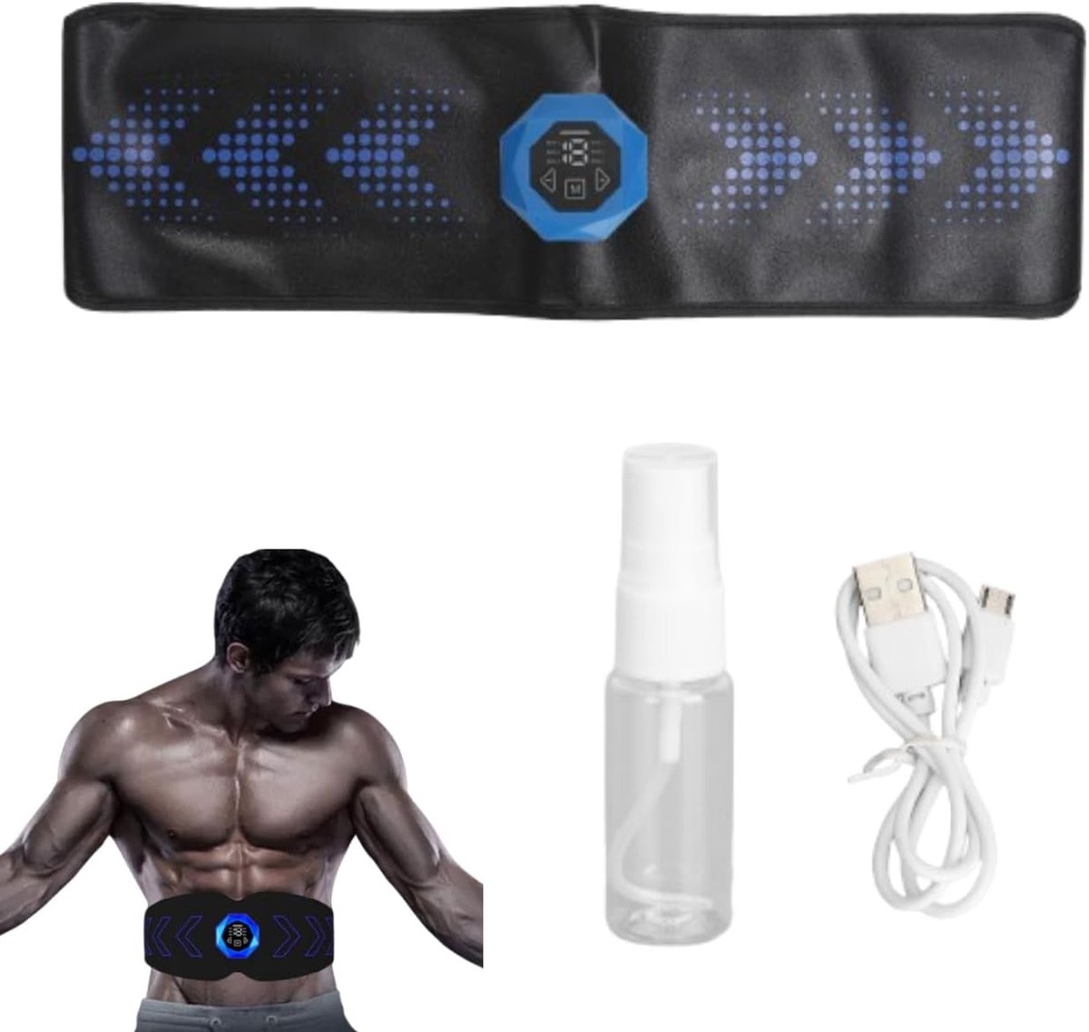 Buiktrainer Riem - Spierstimulator Patch - Lichaamsvorming Fitness - Instelbare Modi Kracht - 200mAh Batterij - Zwart