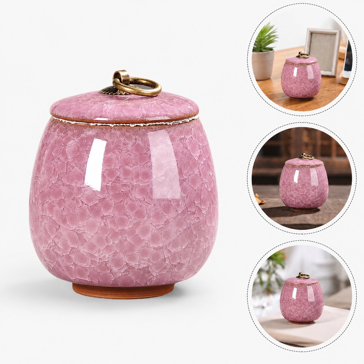 Keramische Gedenkurn - Mini urn van keramiek - Ljskraakpatroon - 170ml - Gedenkurn voor mens en huisdierenen - Paars