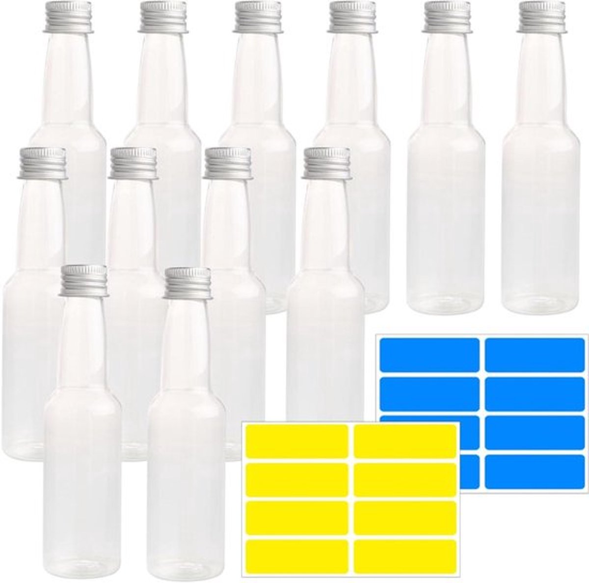 Pakket van 12 kleine plastic flessen voor vullen