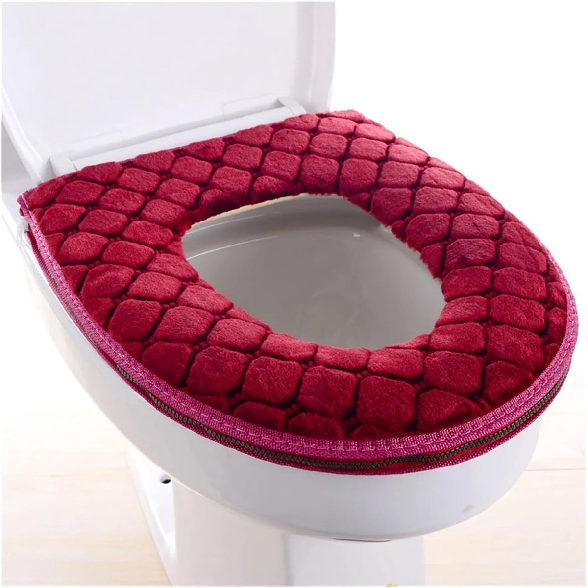 Toiletstoelhoezen - Toiletring Wasbaar - Badkamer Comfort - Dikke Pluche Stof - Universeel Model - Rood