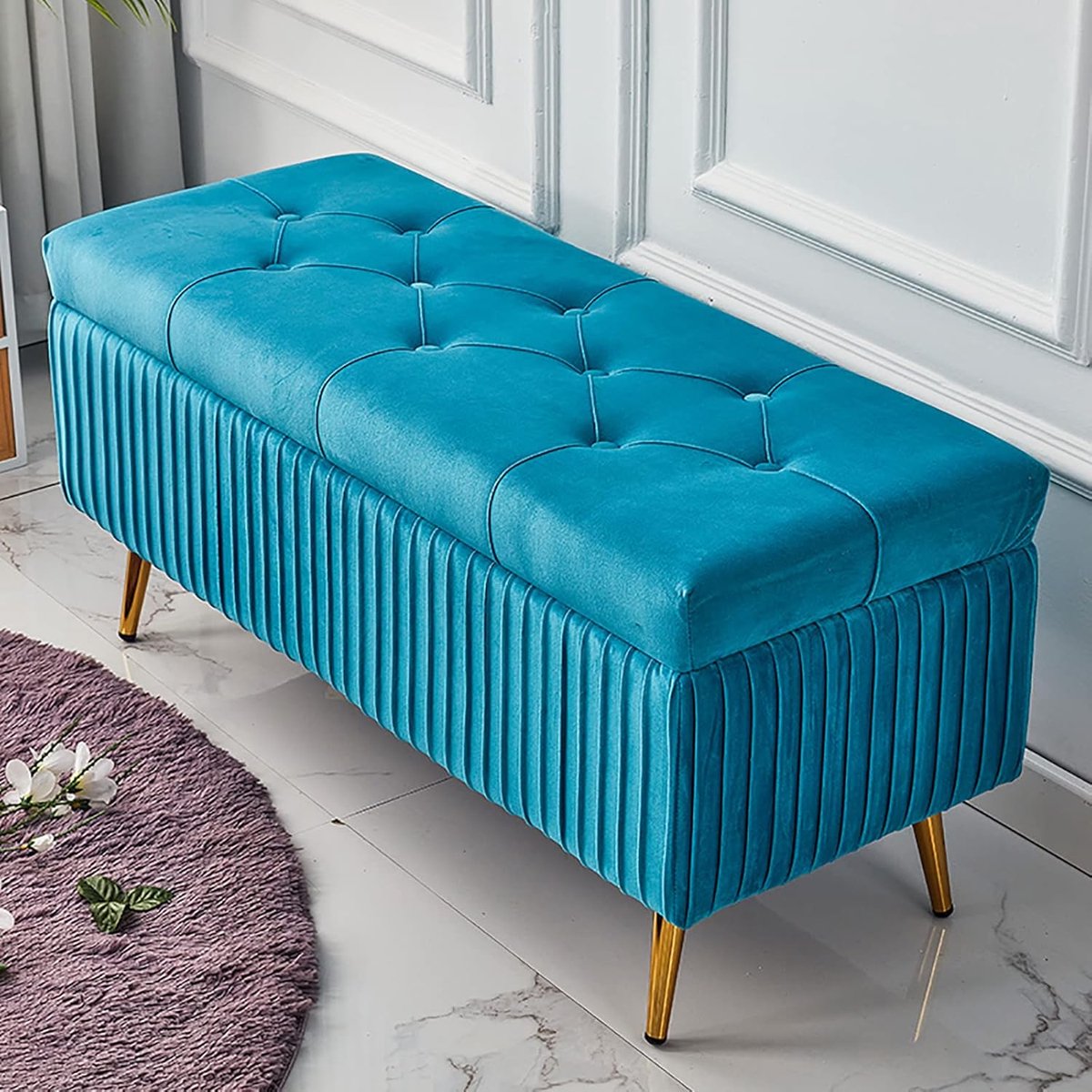 Opberg Poef - Zetel Poef - Woonkamer Opbergen - Inklapbaar Ontwerp - 60 cm - Blauw