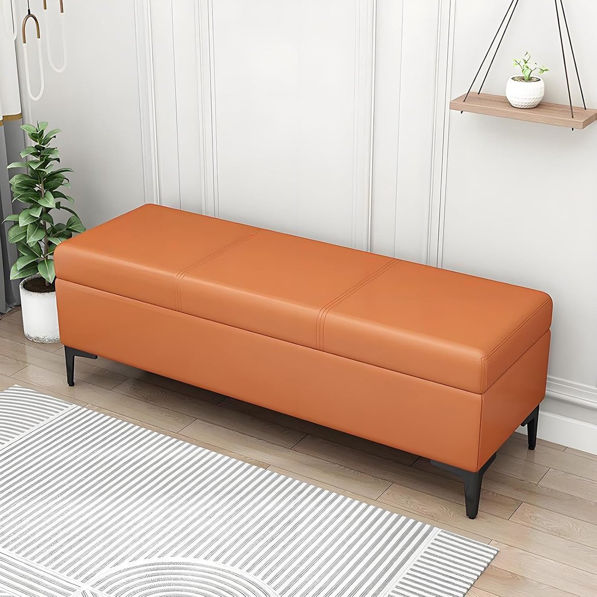 Gestoffeerde Opbergbank - Zitbank Poef - Entree Organisatie - Comfortabele Demping - 70x40 cm - Oranje
