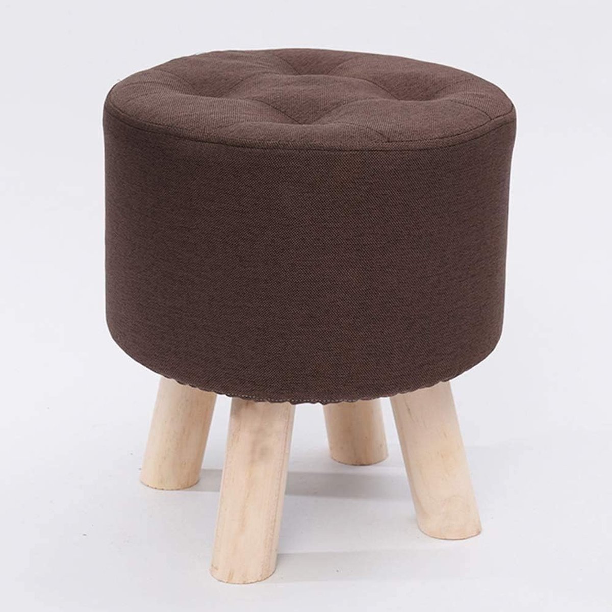 Houten Poef - Voetensteun Kruk - Ontspannen Zitten - Linnen Bekleding - 31x31x35 cm - Bruin