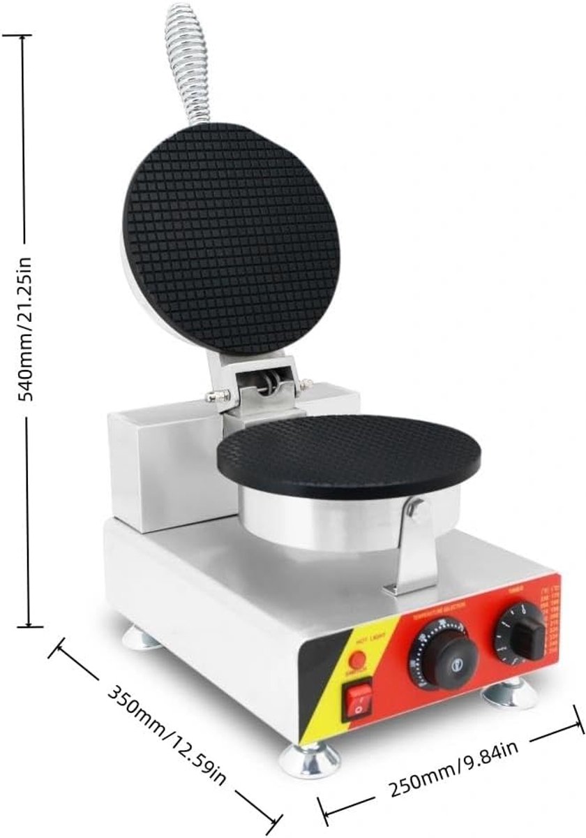 Wafelijzer Hoorntjesmachine - IJshoorntjes Maker - Desserts Maken - Non-stick Platen - 1 KW Vermogen - Grijs