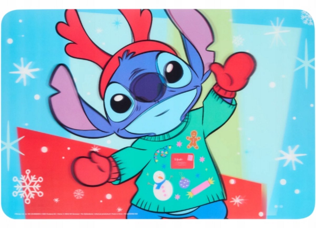 Disney – Stitch Kerst placemats met Holografisch Patroon – Set van 4 – 45 x 30 cm – Kinderplacemats