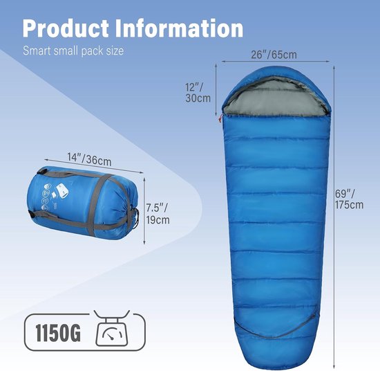 Slaapzak Kinderen - Kampeerzak - Buiten slapen - Verstelbare lengte - Tot 170 cm - Blauw — afbeelding 5