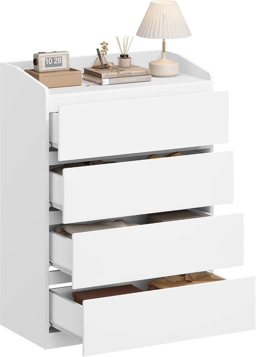 Hzuaneri ladekast met 4 lades, 40 x 70 x 107 cm, wit, bijzettafel met werkblad, locker met bovenrail, moderne stijl, geschikt voor woonkamer en slaapkamer