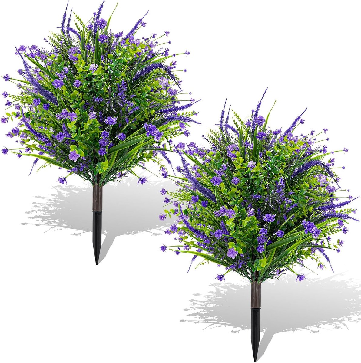 UV-Bestendige kunstbloemen voor buiten - Kunstplanten - Met Uitneembare Pinnen - Diy Decoratie Kunstmatige - Bloem Decoratie Geschikt Voor Tuin Veranda Plastic Planten, Geschikt Voor Binnen En Buiten - Groen + Paarse Bloemkleuren - 2 stuks