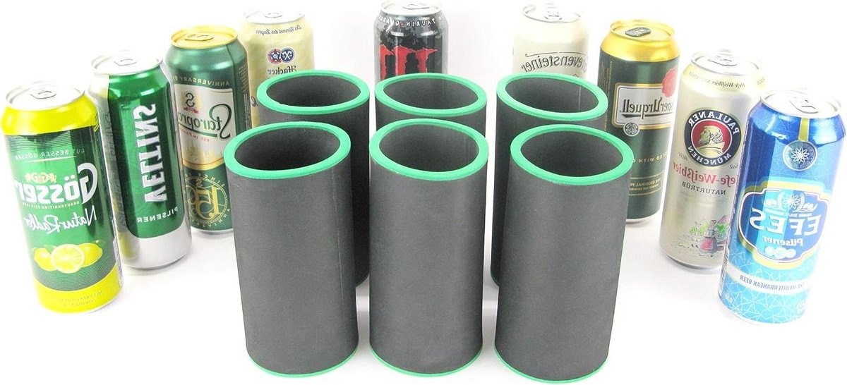 Drankkoeler Set - Blikhoes Koeler - Dranken Koel Houden - Extra Dik Neopreen - 6 Stuks 0.5L - Zwart
