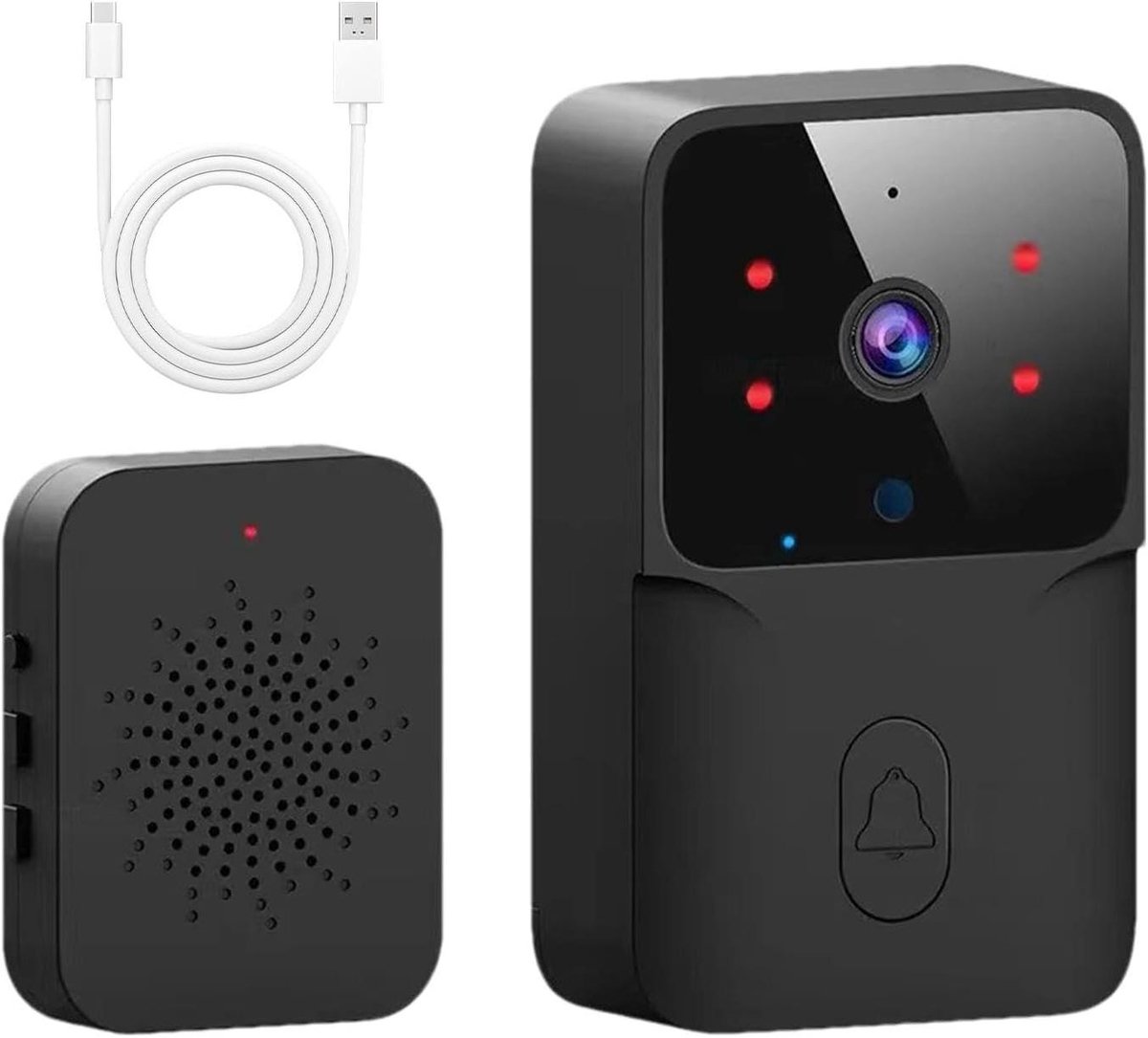 Wifi Deurbel - Video Deurbel - Beveiliging Thuis - Bewegingsdetectie - 14.6 cm - Zwart