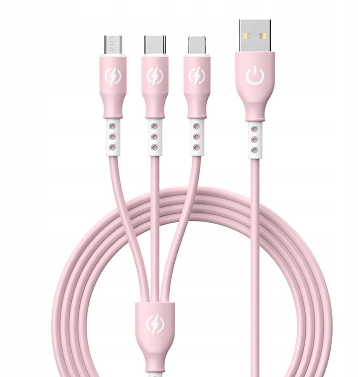 Image of 3-in-1 USB Kabel: Lightning, Micro-USB, Type-C, 66W, 6A, 1,2m, Siliconen