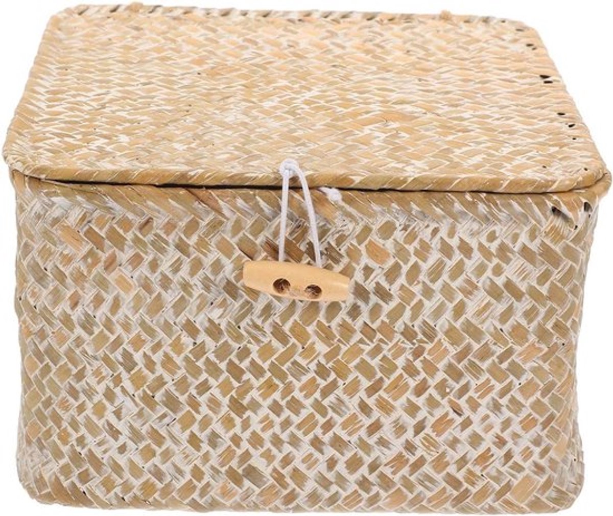 Opbergdoos met Deksel en Geweven Ontwerp voor Thuis en Slaapkameropslag - Decoratieve Multifunctionele Organisatieoplossing met Handvat - 6,9 x 6,9 x 4,3 inch