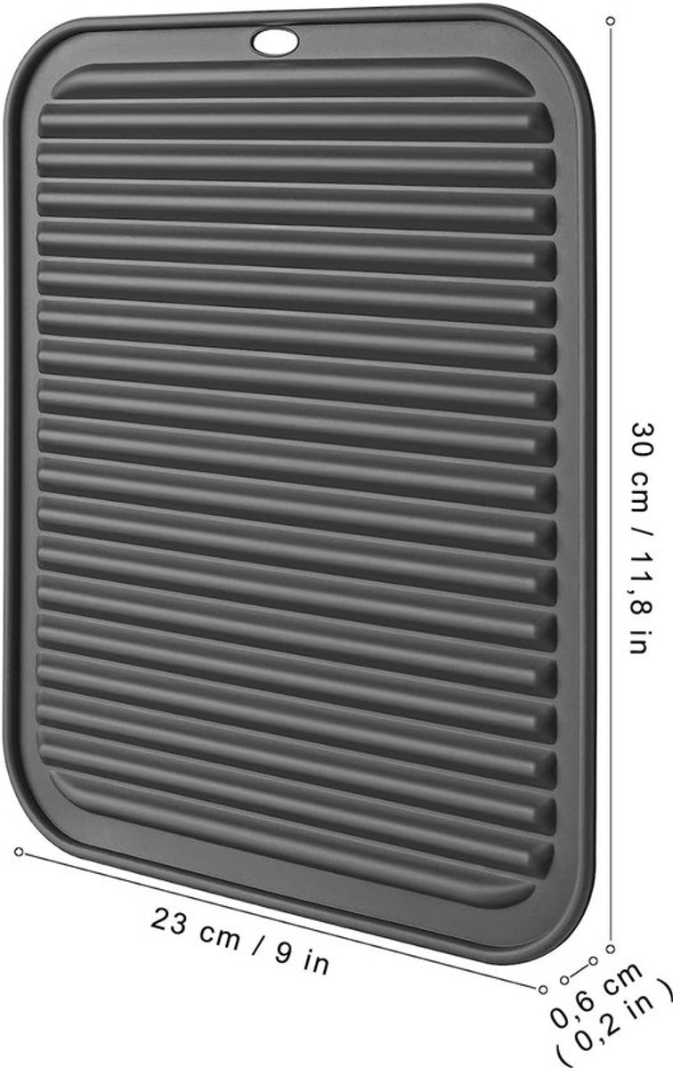 Afdruipmat siliconen 30 × 23 cm - Hittebestendig tot 230 °C - Verhoogde ribben - Eenvoudige ventilatie - Geschikt voor keuken/badkamer - Onderzetter