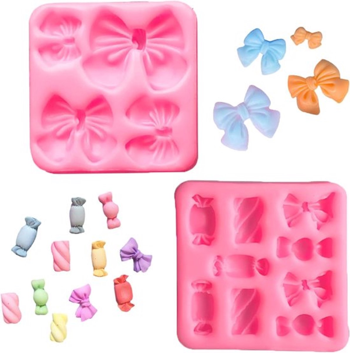 2-delige siliconen strikvormpjes-set - Herbruikbare fondant- en chocoladevormen voor bakken - Strikvormpjes voor snoep met eenvoudige lossing - Taartdecoratie gereedschap voor verjaardagen, bruiloften, DIY-decoratie
