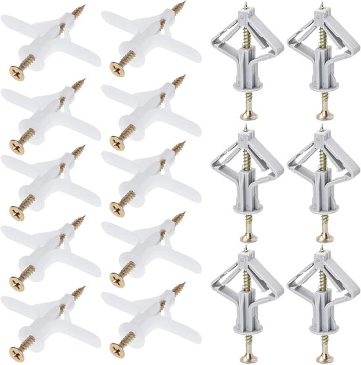 200 stuks gipsplaatstokken - holtepluggen met schroeven - spreidpluggen - zelfborende gipsplaatstokken - vliegtuig - vlinder - holle wandpluggen - bubel - holte - voor gipsplaat en gipsvezelplaten - bevestigingsmateriaal