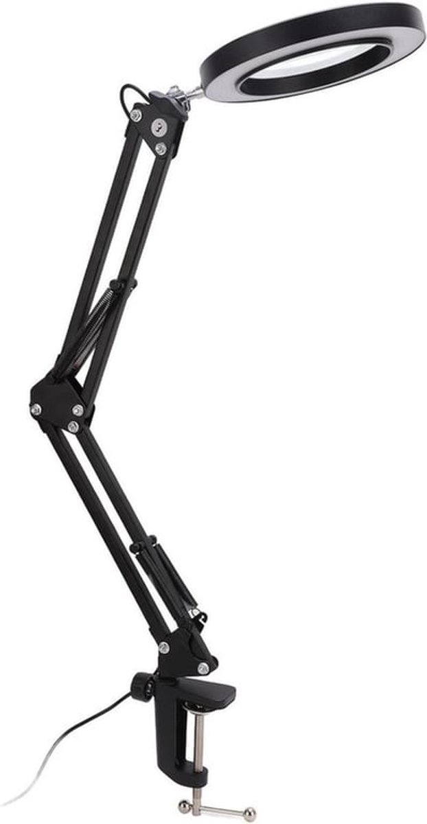 Vergrootglas met LED-licht en Flexibele Arm voor Werkbank - 5X Vergroting, 10 Helderheidsniveaus, 3 Lichtkleuren.