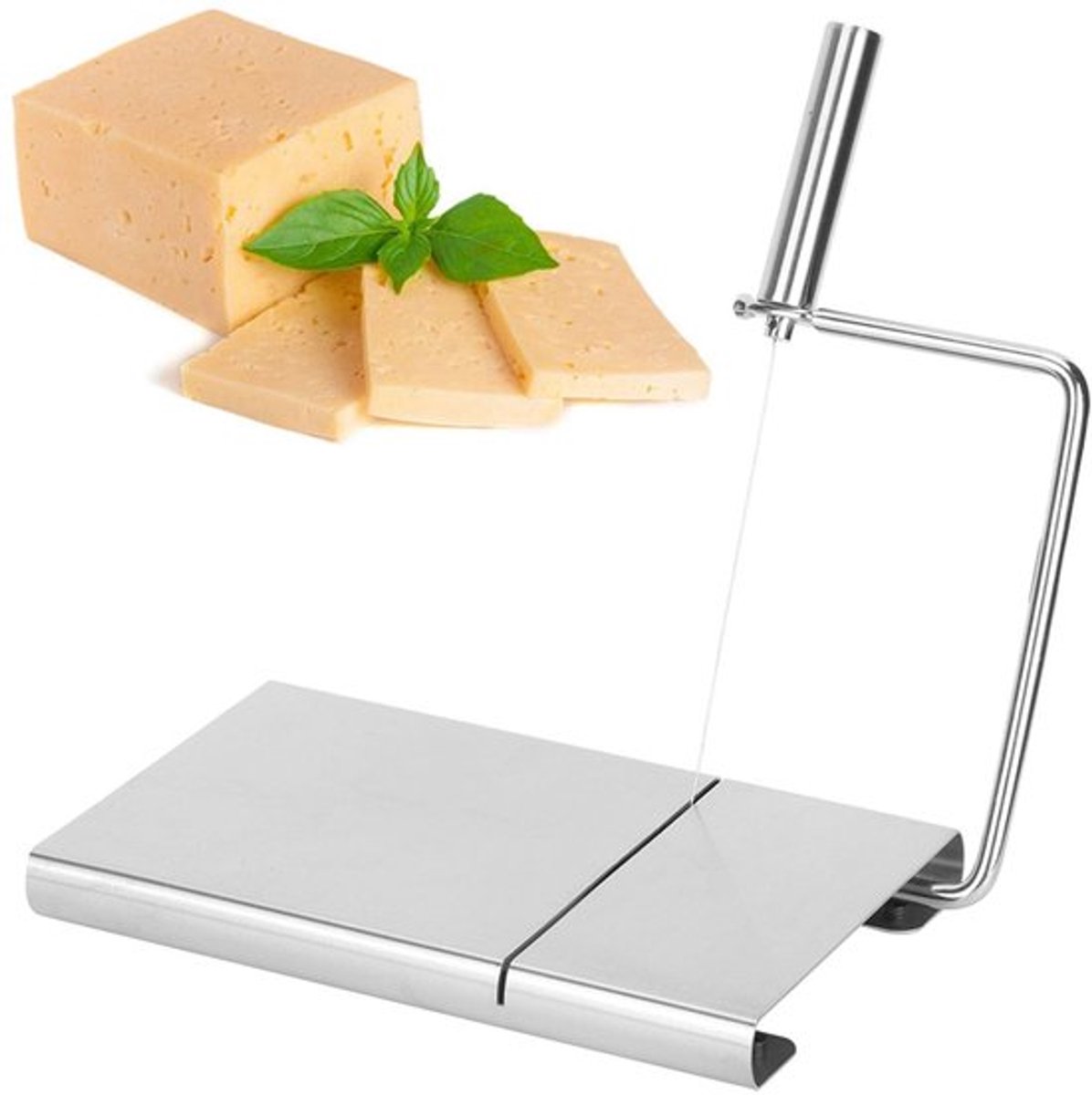 Dailygoods- Kaassnijder Roestvrij Staal - Kaassnijder met Draad - Botersnijder - Ergonomisch Ontwerp - Antislip Rubberen Pads - 5 Reservedraden - Snijder