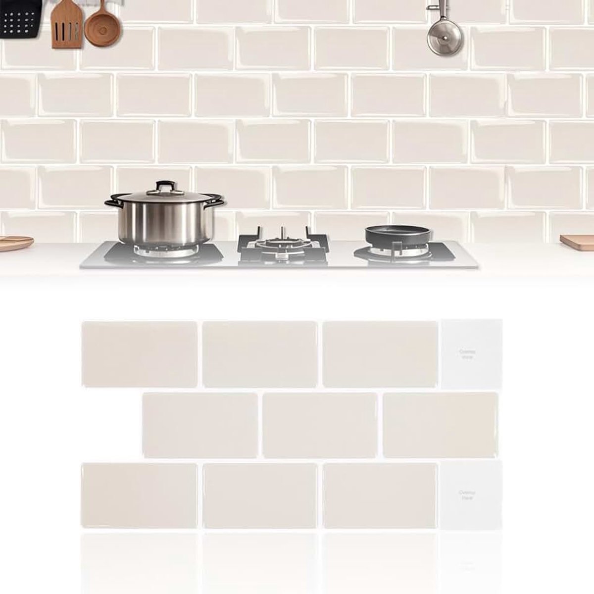 Zelfklevende panelen muur zelfklevend 10 vellen 3D tegelfolie peel en stick tegels waterdichte tegelstickers keuken oliebestendig tegelfolie 30 x 15 cm amandelgeel