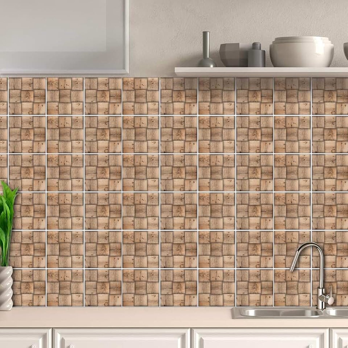 Tegelstickers, deco-tegels, lijm voor badkamer, zelfklevende tegeldecoratie, baksteen voor keuken, eetkamer, badkamer, tegelfolie, 10 x 10 cm, T1058