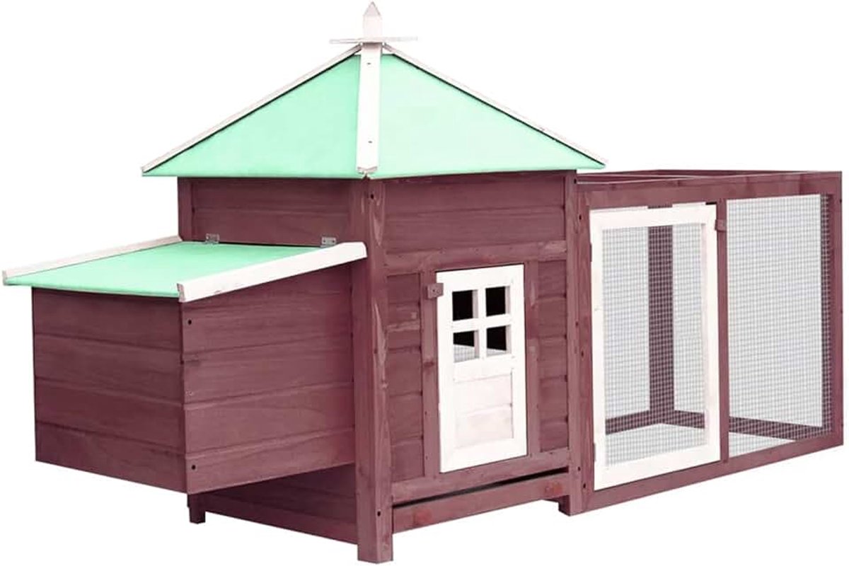 Houten kippenhok, kooi voor tuinkuppen voor buiten, met nesthuis, 193 x 68 x 104 cm, kooi voor kippen, gevogelte van hout, kippenhok voor buiten, kippenhok met cova