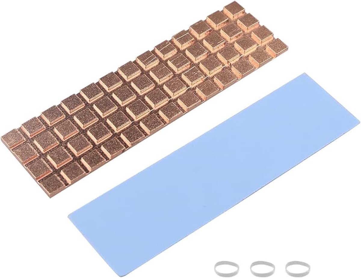 M.2 SSD Heatsink 70x20x1.5mm Koper Heatsink met Siliconen Thermische Pads voor PC Laptop Raspberry Pi M.2 2280 SSD NVMe PS5 Koeling