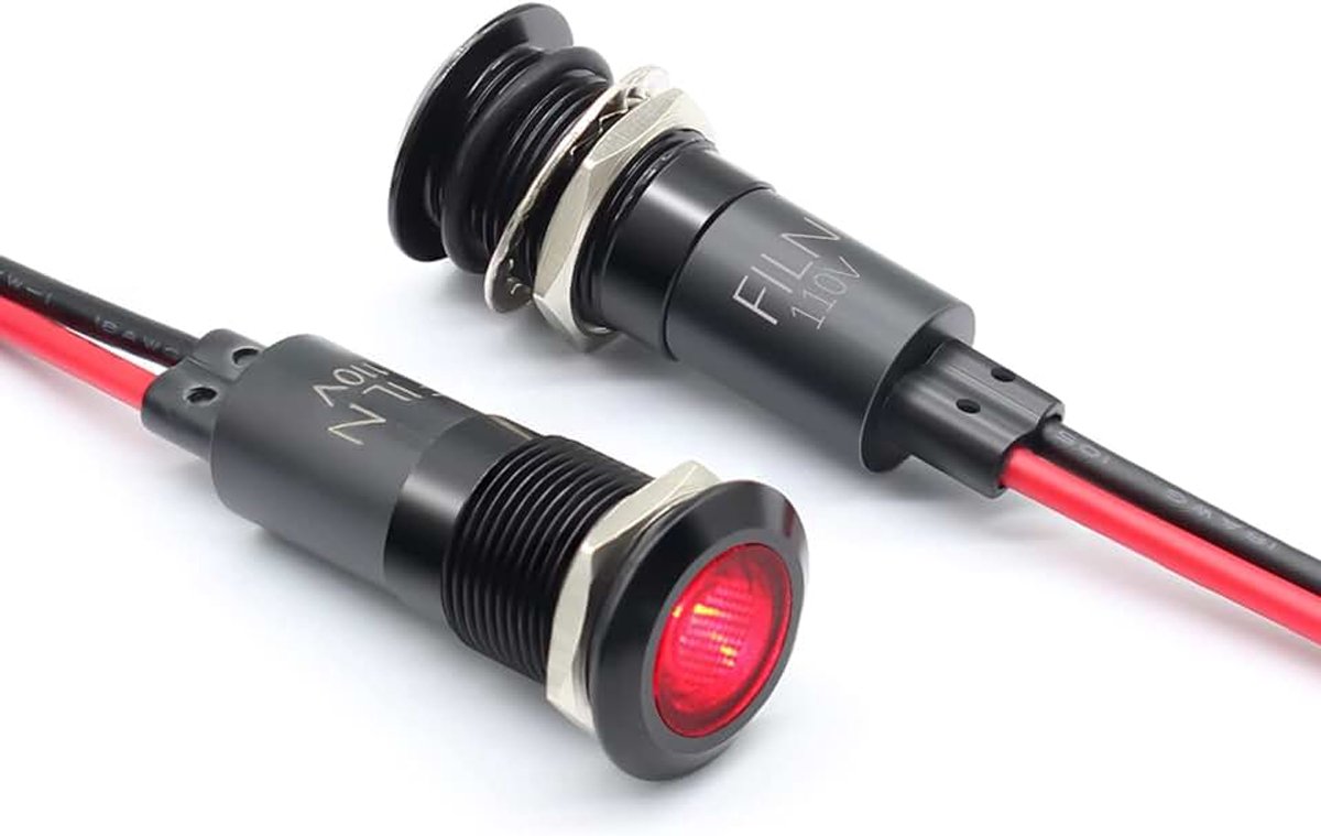 2STKS 12mm (1/2 ") Rode LED-indicatielicht waterdicht metalen signaallamp 5V 12V 24V IP67 piloot dash hoofd voor auto-industrieapparaten licht (12V-zwarte schaal rood 2STKS)