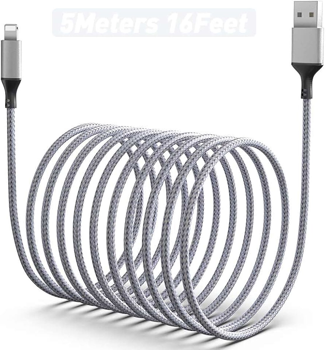 Oplaad kabel 5M/16FT Extra Lange Nylon Gevlochten Kabel USB-Kabel Voor Snel Opladen En Synchroniseren Compatibel Met iPhone 12Pro Max/12Pro/12/11/XS/XR/XS/Max/8/7 Plus