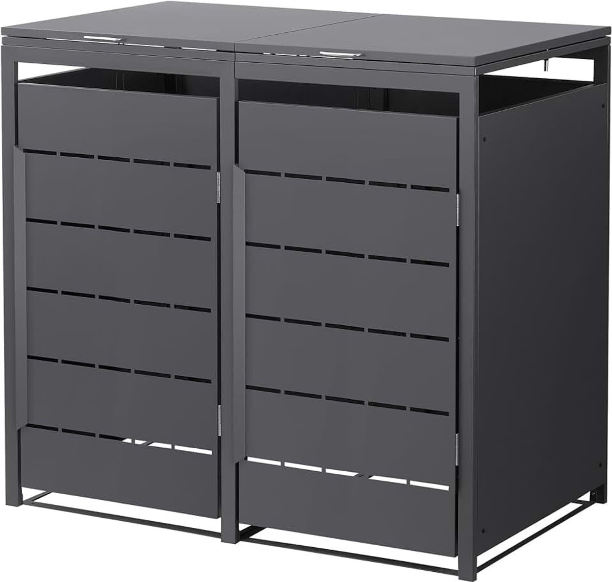 Mülltonnenbox 2er 240L 2 ton afvalcontainer ombouw vuilnisbak kliko containerbox staal weerbestendig antraciet 132x80x120 cm tuin opbergkast kast met klapdeksel en deur tuinafval afdak