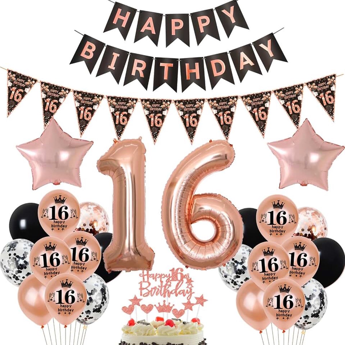 Ballonnen decoraties 16 jaar verjaardag meisje roségoud taartdecoratie 16 jaar verjaardag meisje decoratie ballonnen 16 jaar meisje verjaardag decoraties 16 jaar meisje