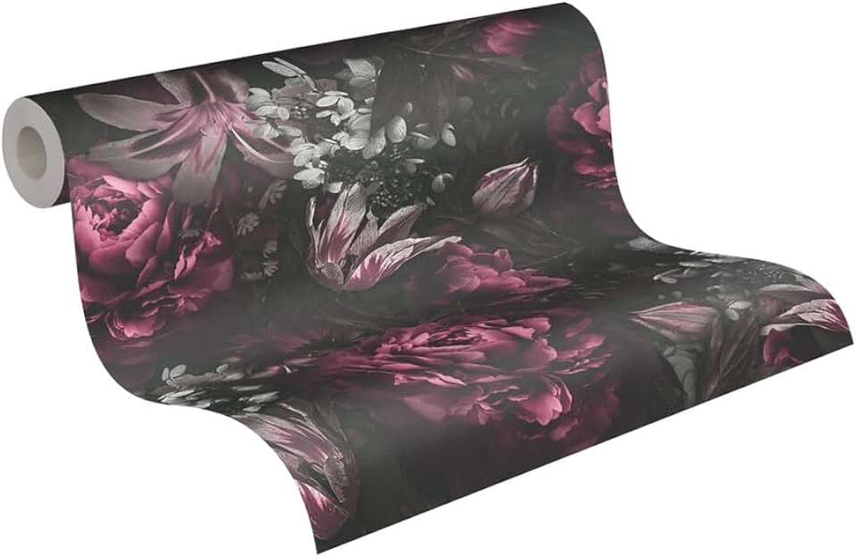 Behang met rozen Paars Zwart Grijs A.S. Création PintWalls 385094 Vliesbehang Floral 10,05 x 0,53 m Made in Germany