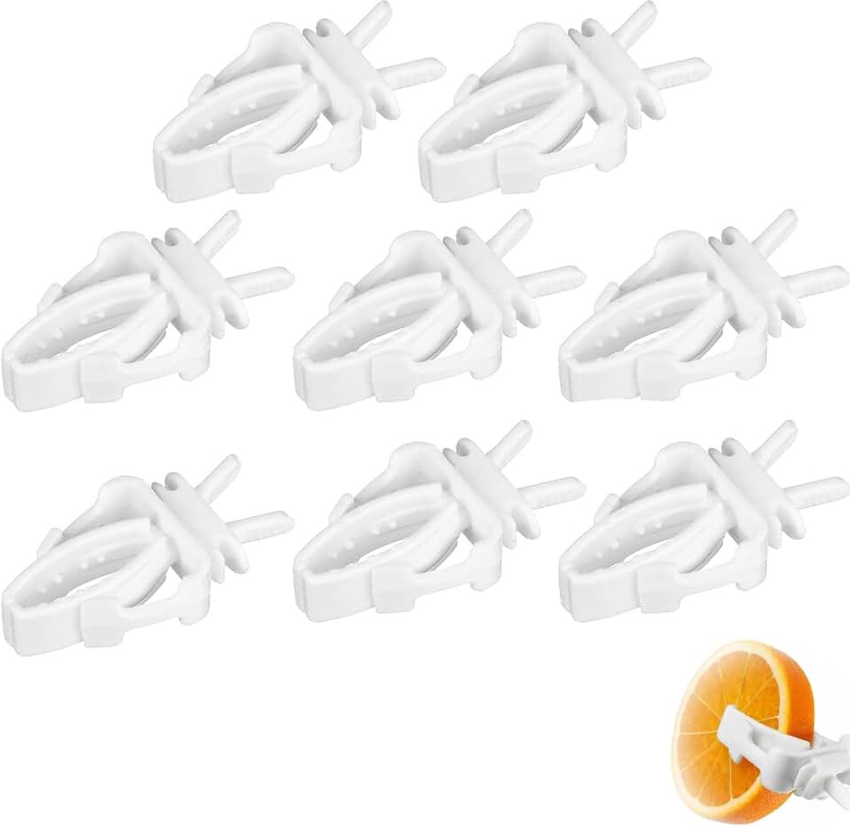 Vogelkooi voedselhouderclips, 8 stuks plastic fruitgroentevoeder voor parkieten, vogelvoederaccessoires voor kooibars, eenvoudig clipontwerp voor parkiet, valkparkiet en klein dier, wit