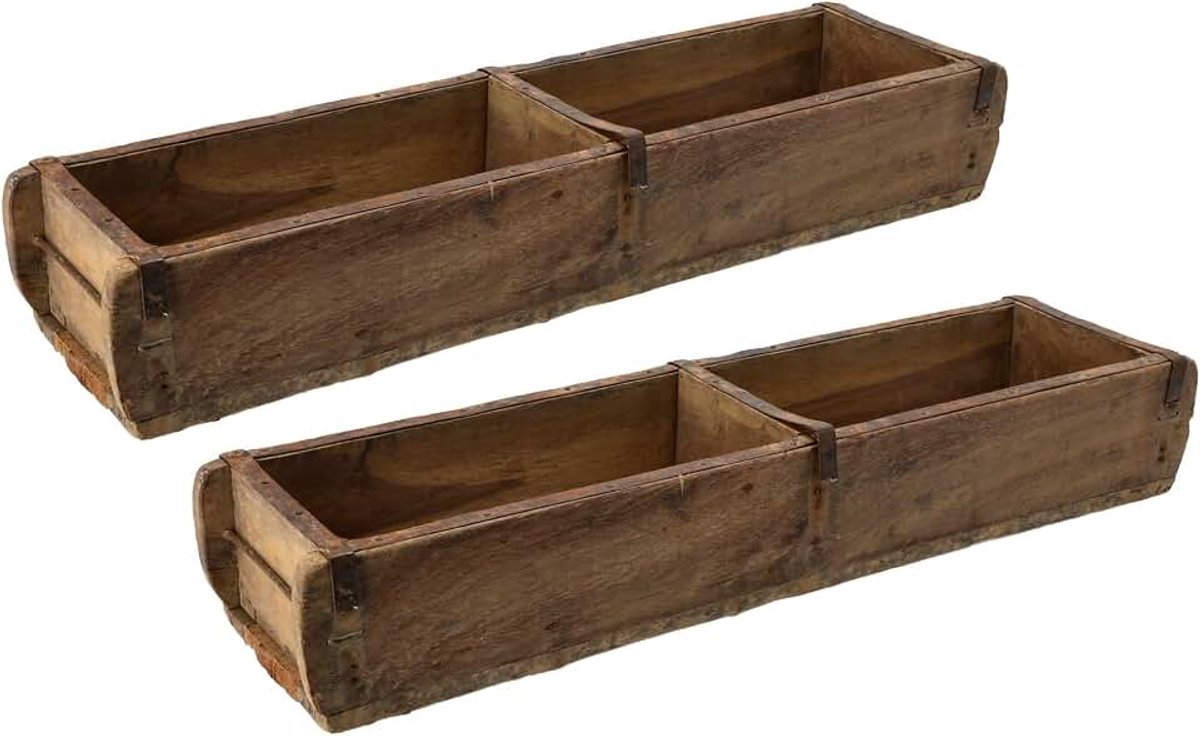 2 x houten kist vintage 58 x 15 x 10 cm oude baksteenvorm hout groot twee kamers multifunctionele kist van gerecyclede oude houten balken elke vorm uniek