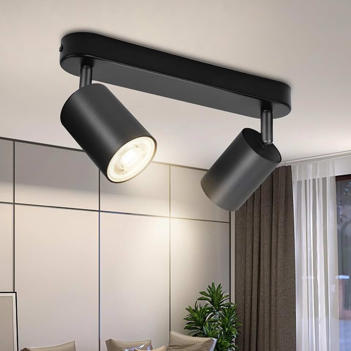 Plafondlamp, led, zwart, 2 spots, moderne plafondverlichting, 350 graden draaibaar, GU10, voor keuken, slaapkamer, zonder lampen