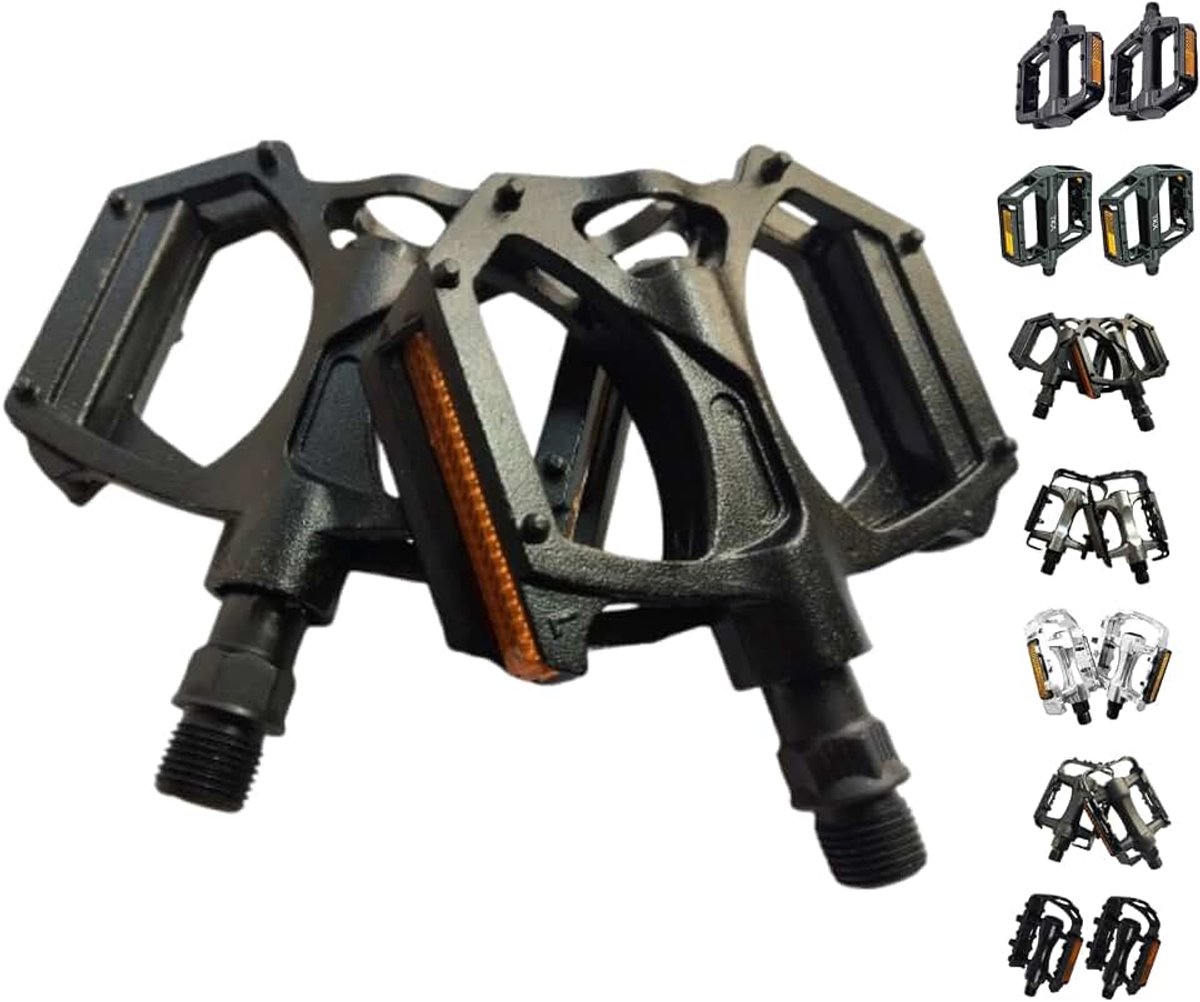Pedalen van aluminium voor MTB, BMX, stad, berg, freestyle, freeride en city met reflectoren en stalen as, schroefdraad 9/16 inch, licht en robuust