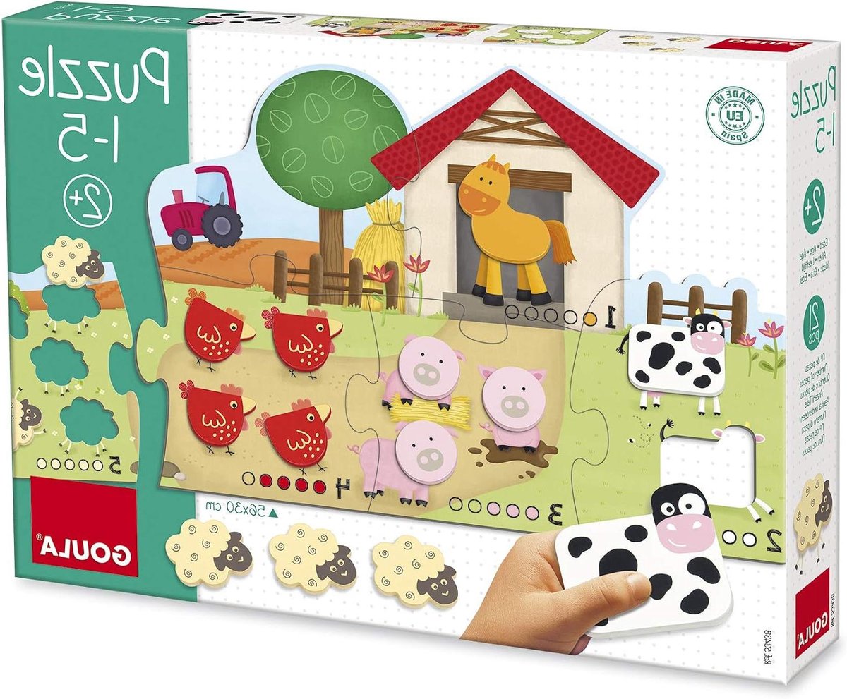 Telpuzzel Boerderij - Houten Puzzel - Leren Tellen - Dieren Plaatsen - 15 Houten Stukjes - Multi kleuren