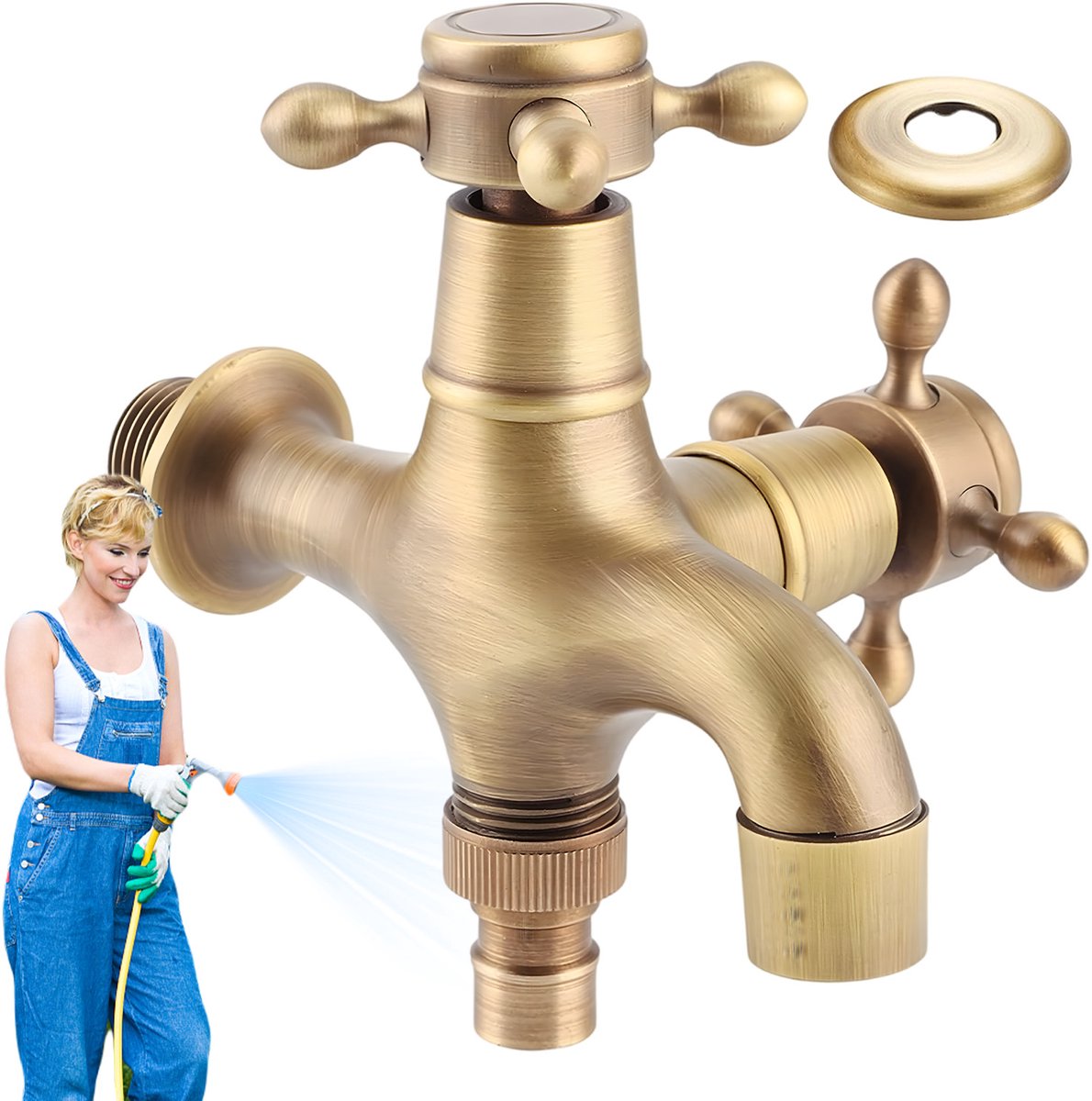 1-in-2-Uitgang Kraan - Goud - Eén Hendel Temperatuur & Stroom - Wandmontage & Ruimtebesparend - Messing Hendel & Geborsteld - Voor Keuken & Badkamer
